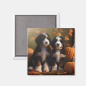 Aimant Bernedoodle Chiot Automne Citrouille de plaisir (Recto/Verso)