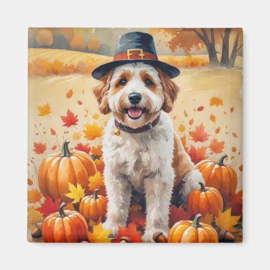 Aimant Bernedoodle En Automne Laisse L'Art Thanksgiving (Devant)