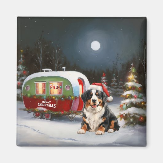 Aimant Bernese Mountain Caravan Christmas Adventure (Devant)