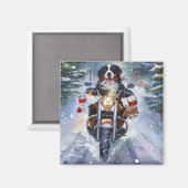 Aimant Bernese Mountain Dog en moto à Noël (Recto/Verso)