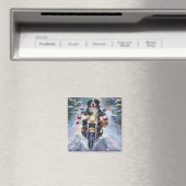 Aimant Bernese Mountain Dog en moto à Noël (In Situ (Lave-vaisselle))