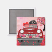 Aimant Bernois Mountain Driving Car avec Coeurs Valentine (Recto/Verso)