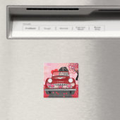 Aimant Bernois Mountain Driving Car avec Coeurs Valentine (In Situ (Lave-vaisselle))