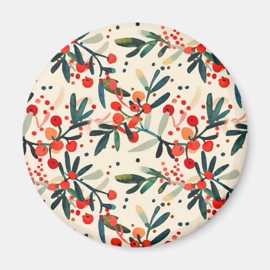 Aimant Berries de Noël Rouge moderne (Devant)