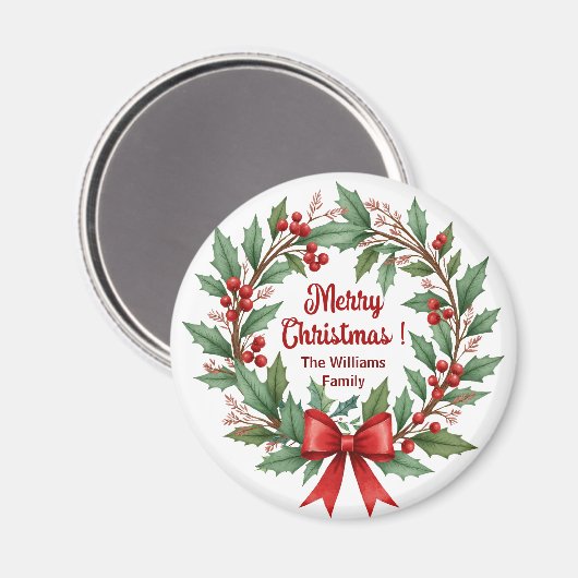 Aimant Berries d'hiver Wreath Red Bow Favoriser (Recto/Verso)