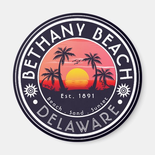 Aimant Bethany Beach Delaware Sunset Beach Palm Tree 80's (Devant)