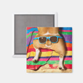 Aimant Beurre de chien avec lunettes de soleil (Recto/Verso)