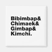 Aimant Bibimbap & Chimaek & Gimbap & Kimchi. Aliments cor (Devant)