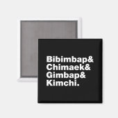 Aimant Bibimbap & Chimaek & Gimbap & Kimchi. Aliments cor (Recto/Verso)