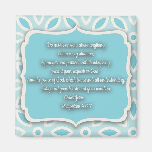 Aimant Bible Verse Florale Blanc Bleu Clair (Devant)