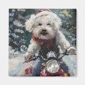 Aimant Bichon Frise Chien équitation Moto Noël (Devant)
