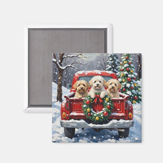 Aimant Bichon Frise Christmas Red Truck Holiday (Recto/Verso)