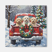 Aimant Bichon Frise Christmas Red Truck Holiday (Devant)