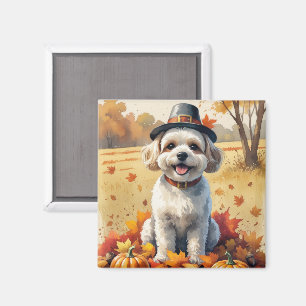 Aimant Bichon Frise Dans Feuilles D'automne Art De Thanks