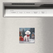Aimant Bichon Frise Dog à Noël de neige (In Situ (Lave-vaisselle))