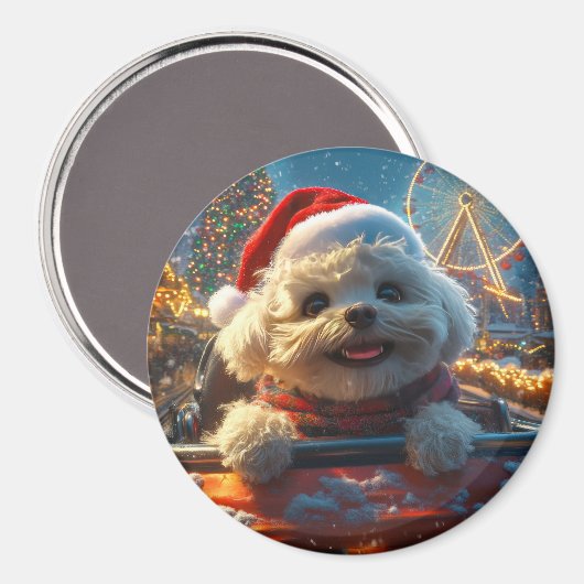 Aimant Bichon Frise Dog Roller Dessous de verre Noël (Recto/Verso)