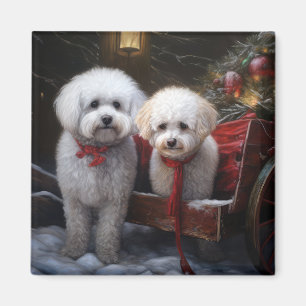 Aimant Bichon Frise enneigé Traîneau Décor de Noël