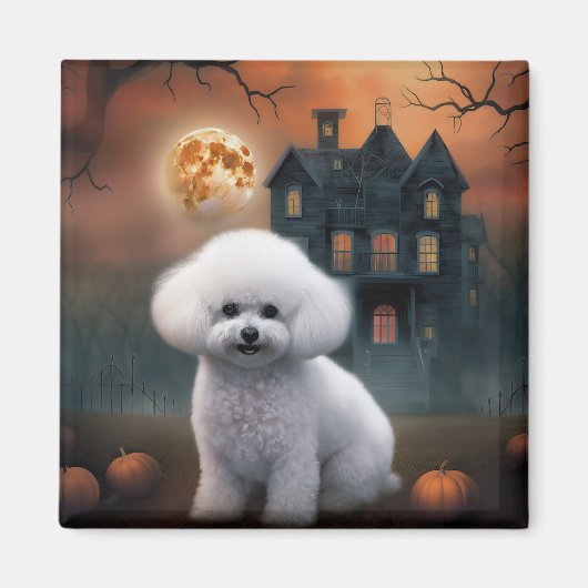 Aimant Bichon frisé Halloween effrayant (Devant)