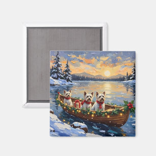 Aimant Bichon Frise Noël Bateau Fêtes