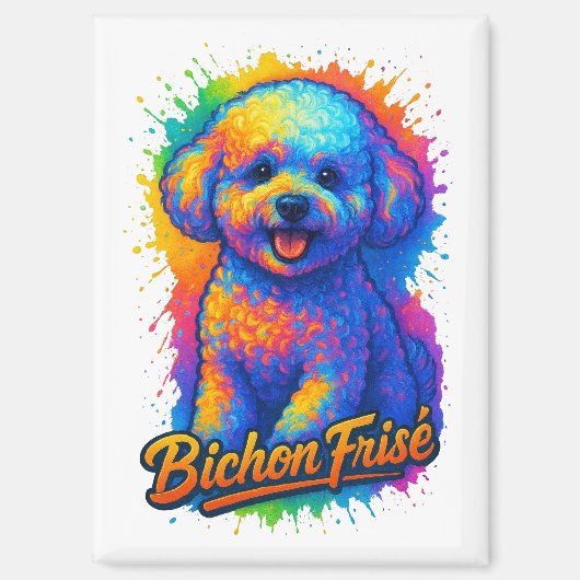 Aimant Bichon Frisé Pop Art Vibrant (Recto)