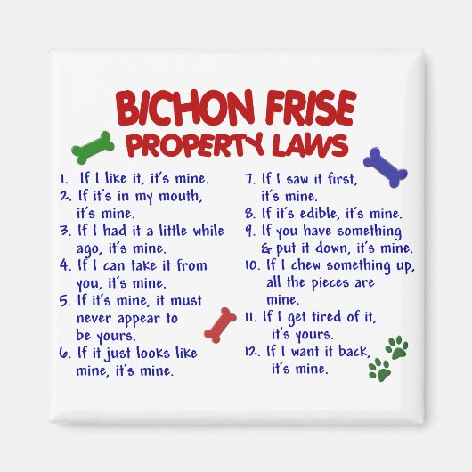 Aimant BICHON FRISE Propriété Lois 2 (Devant)