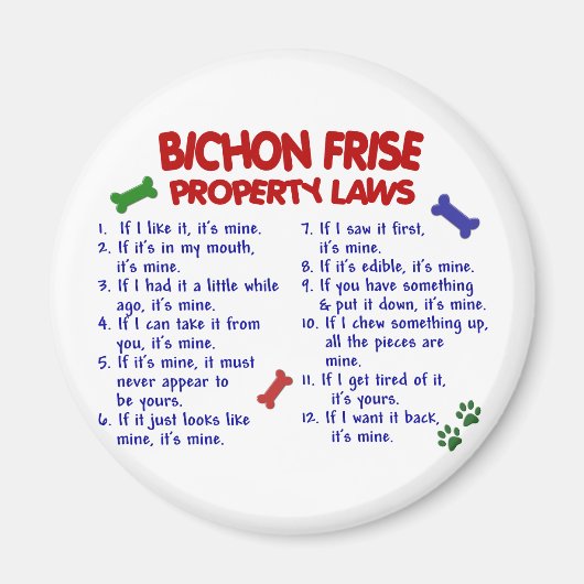 Aimant BICHON FRISE Propriété Lois 2 (Devant)