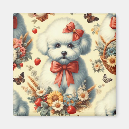 Aimant Bichon Frisé Vintage (Devant)