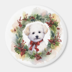 Aimant Bichon Frise Wreath Festive Pup