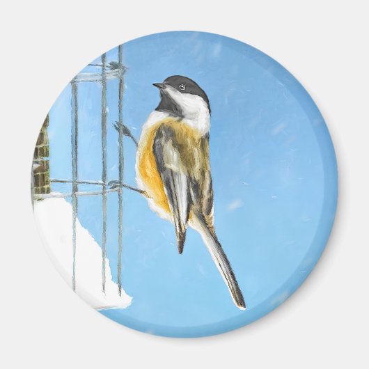 Aimant Bickadee sur la peinture d'alimentation - Oiseaux (Devant)