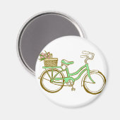 Aimant Bicyclette verte avec tulipes (Recto/Verso)