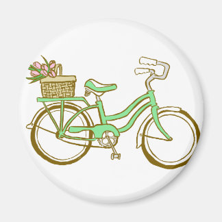 Aimant Bicyclette verte avec tulipes