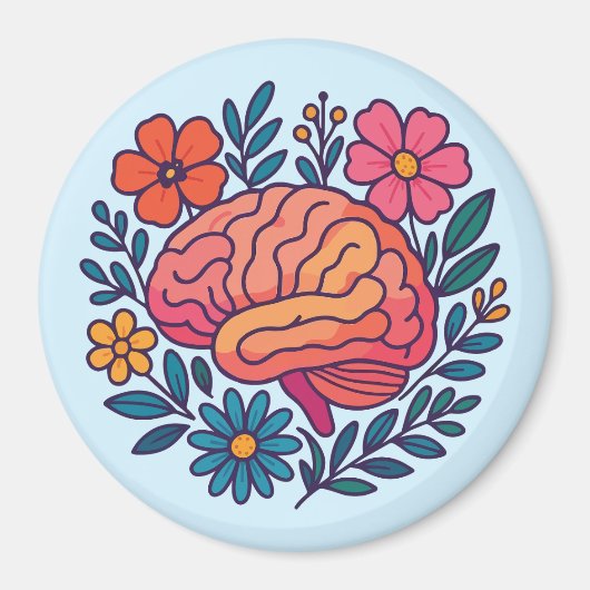 Aimant Bien-être mental Brain en fleurs (Devant)