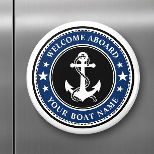 Aimant Bienvenue à bord de votre bateau Nom Ancre Stars M