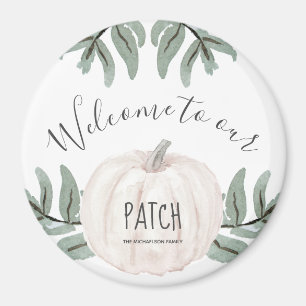 Aimant Bienvenue dans notre Patch avec nom et Citrouille