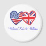 Aimant Bienvenue Kate & William/ Mariage royal<br><div class="desc">Drapeau Union Jack et USA</div>