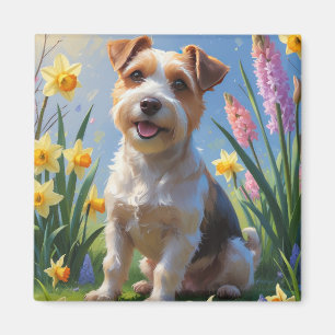 Aimant Biewer Terrier Fleurs de printemps de chien Peintu
