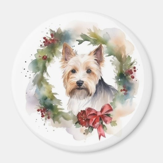 Aimant Biewer Terrier Noël Wreath Festive Pup (Devant)
