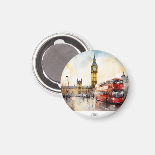 Aimant Big Ben et bus rouge à Londres (Recto/Verso)