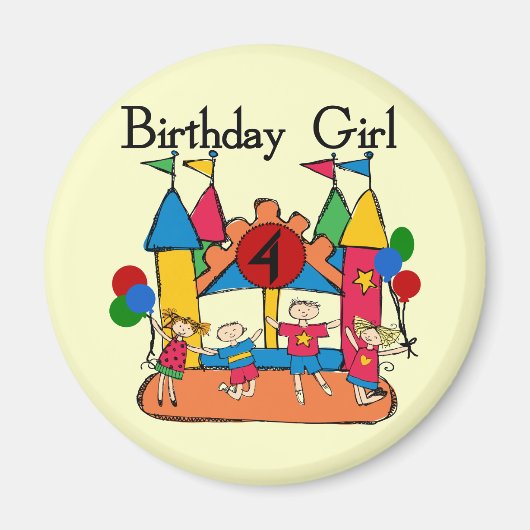 Aimant Big Bounce Girl 4th Birthday T-shirts et cadeaux (Devant)