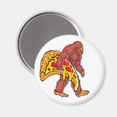 Aimant Bigfoot drôle marcher avec grande tranche de pizza (Recto/Verso)