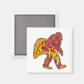 Aimant Bigfoot drôle marcher avec grande tranche de pizza (Recto/Verso)