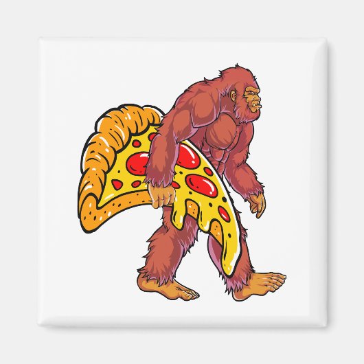 Aimant Bigfoot drôle marcher avec grande tranche de pizza (Devant)
