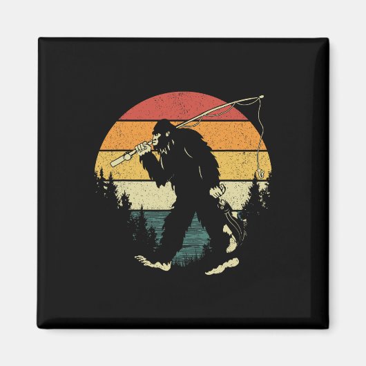 Aimant Bigfoot Pêche Funny Sasquatch Poisson Sunset 80s B (Devant)