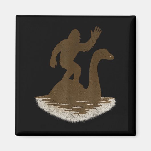 Aimant Bigfoot Riding Loch Ness Monster Funny Sasquatch  (Devant)