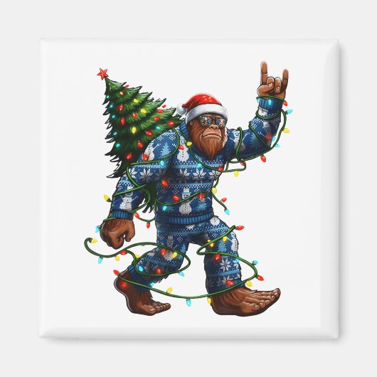 Aimant Bigfoot Sasquatch Christmas Tree Santa Hat Lights  (Devant)