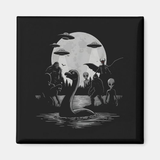 Aimant Bigfoot Ufo Loch Ness Monster Mothman And Aliens!  (Devant)