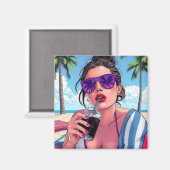 Aimant Bikini violet, lunettes de soleil et femme de Band (Recto/Verso)