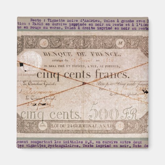 Aimant Billet de 500 francs du 24ème Germinal (Devant)