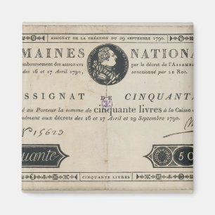 Aimant billet de banque de 50 livres, le 29 octobre 1790