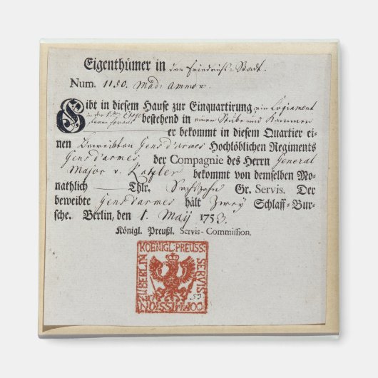 Aimant Billet de vente, 1759 (Devant)